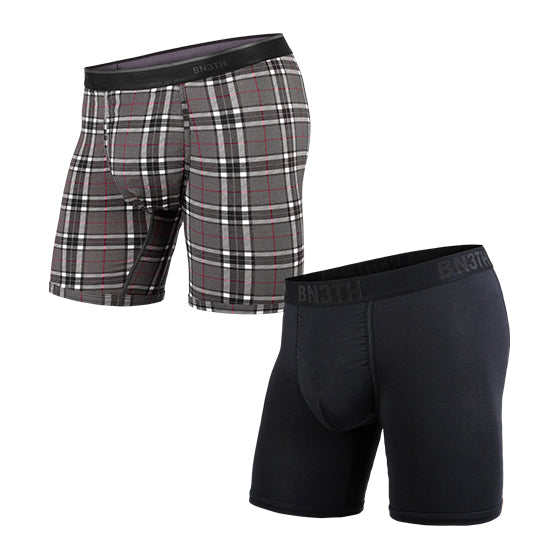 CLASSIC BOXER BRIEF SOLID×PRINT / BLACK FIRESIDE-PLAID GREY 2枚1SET