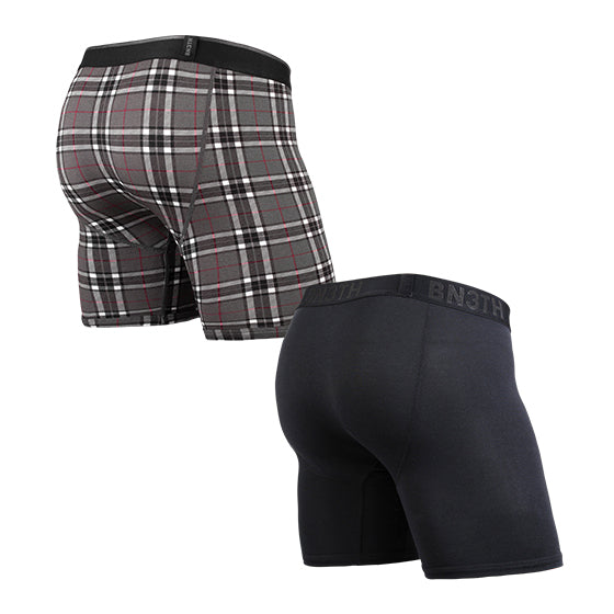 CLASSIC BOXER BRIEF SOLID×PRINT / BLACK FIRESIDE-PLAID GREY 2枚1SET